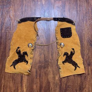 Children Cowboy Chaps Leather Kids Halloween Dress Up Costume Brown M&F Sz Small